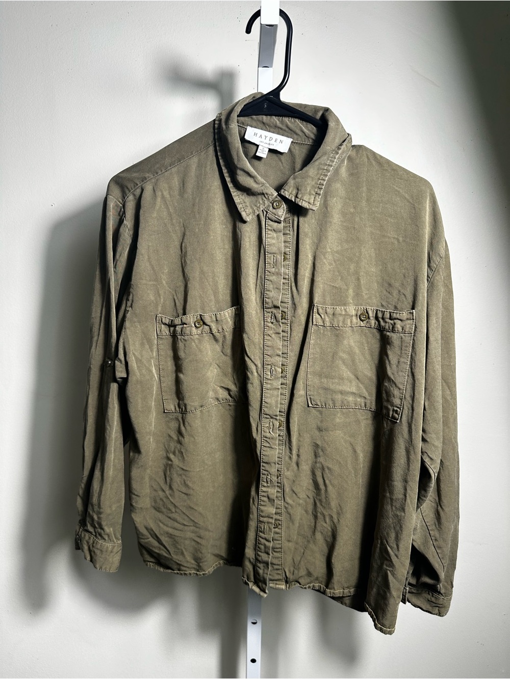 S311. Hayden Women's Olive Green Lightweight Button-Up Shirt
